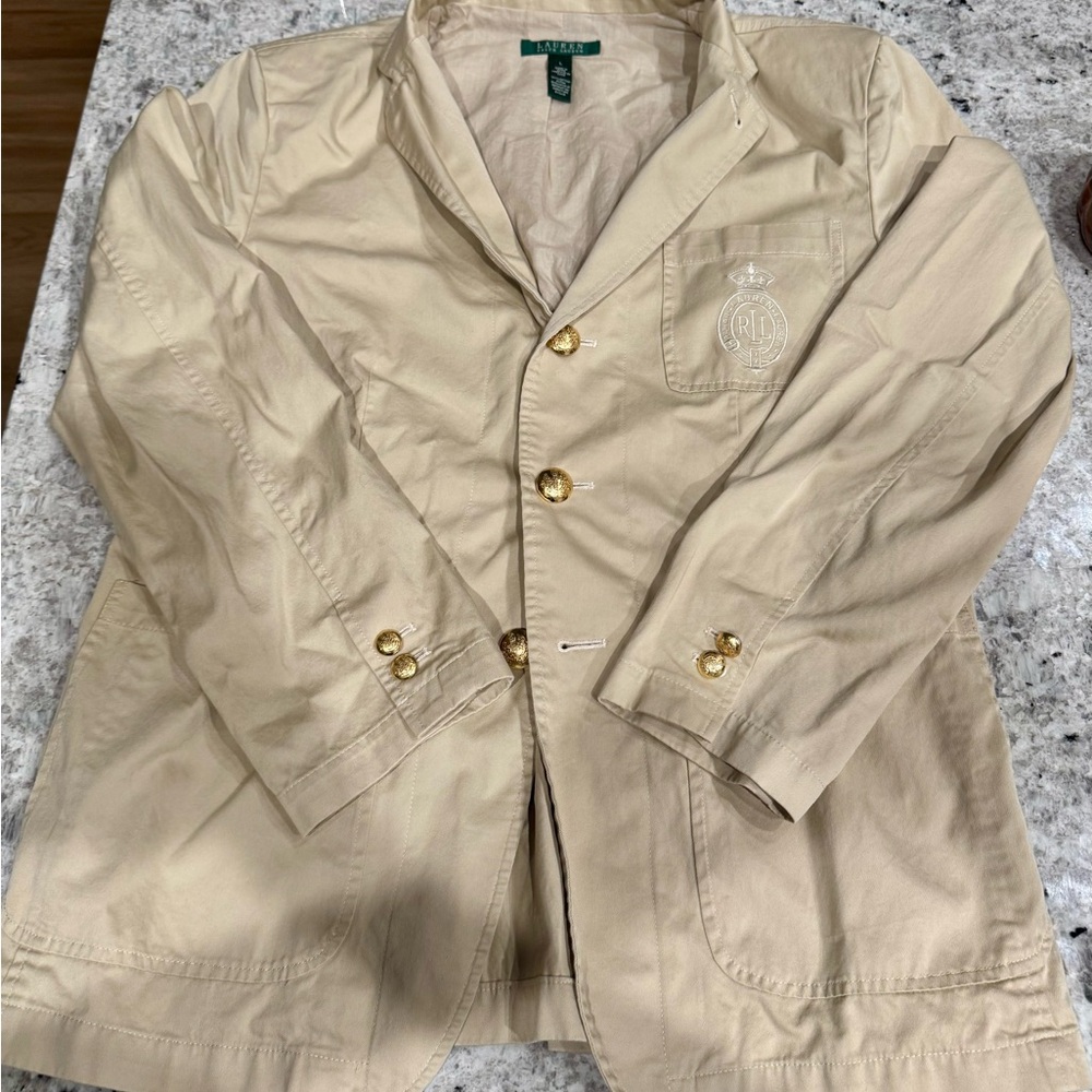 Ralph Lauren Beige Crest Blazer Jacket Women’s — Gold Buttons — Classic RL Style